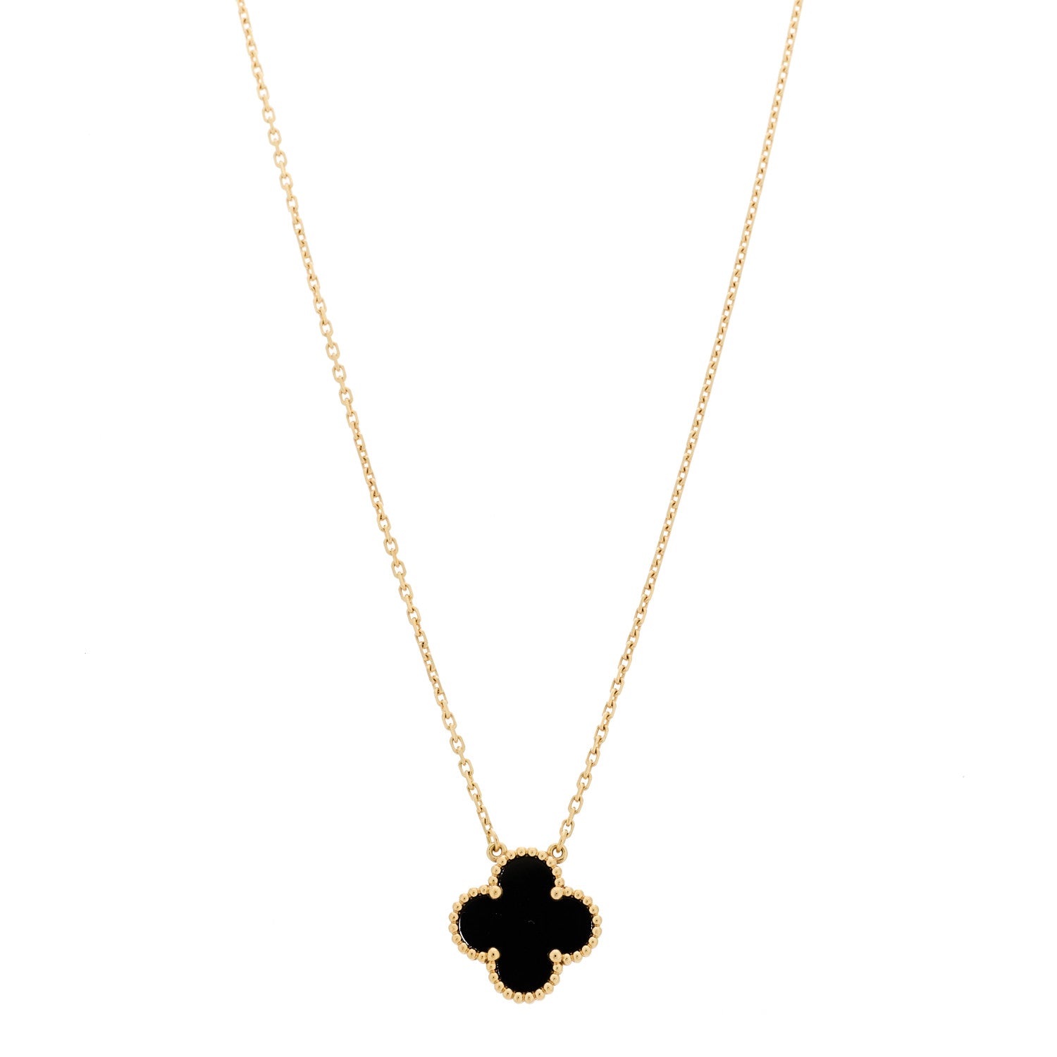 Van Cleef & Arpels 18K Yellow Gold Black Onyx Vintage Alhambra Pendant Necklace 1 of 4