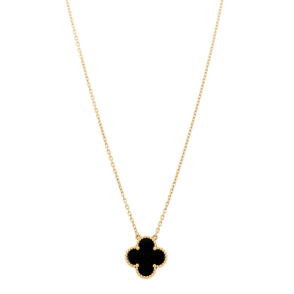 Van Cleef & Arpels 18K Yellow Gold Black Onyx Vintage Alhambra Pendant Necklace 1 of 4