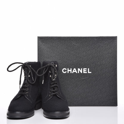 Chanel Tweed Lace Up Combat Boots 40 Black 8 of 8