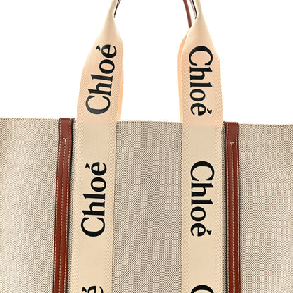 Chloe Cotton Calfskin Large Woody Ribbon Tote White Brown 9 of 13