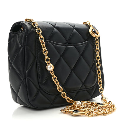 Chanel Lambskin Enamel Pearl Quilted Mini Charm Me Square Flap Black 3 of 12