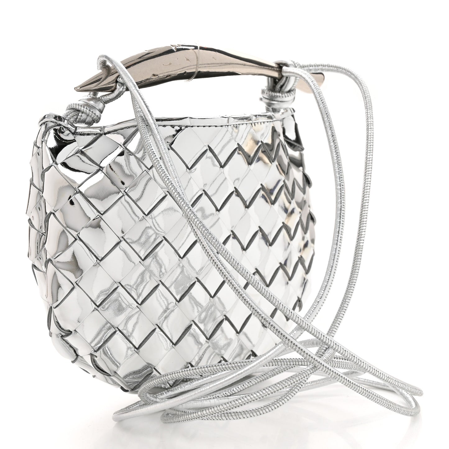Mirror Laminated Nappa Intrecciato Mini Sardine Bag Silver