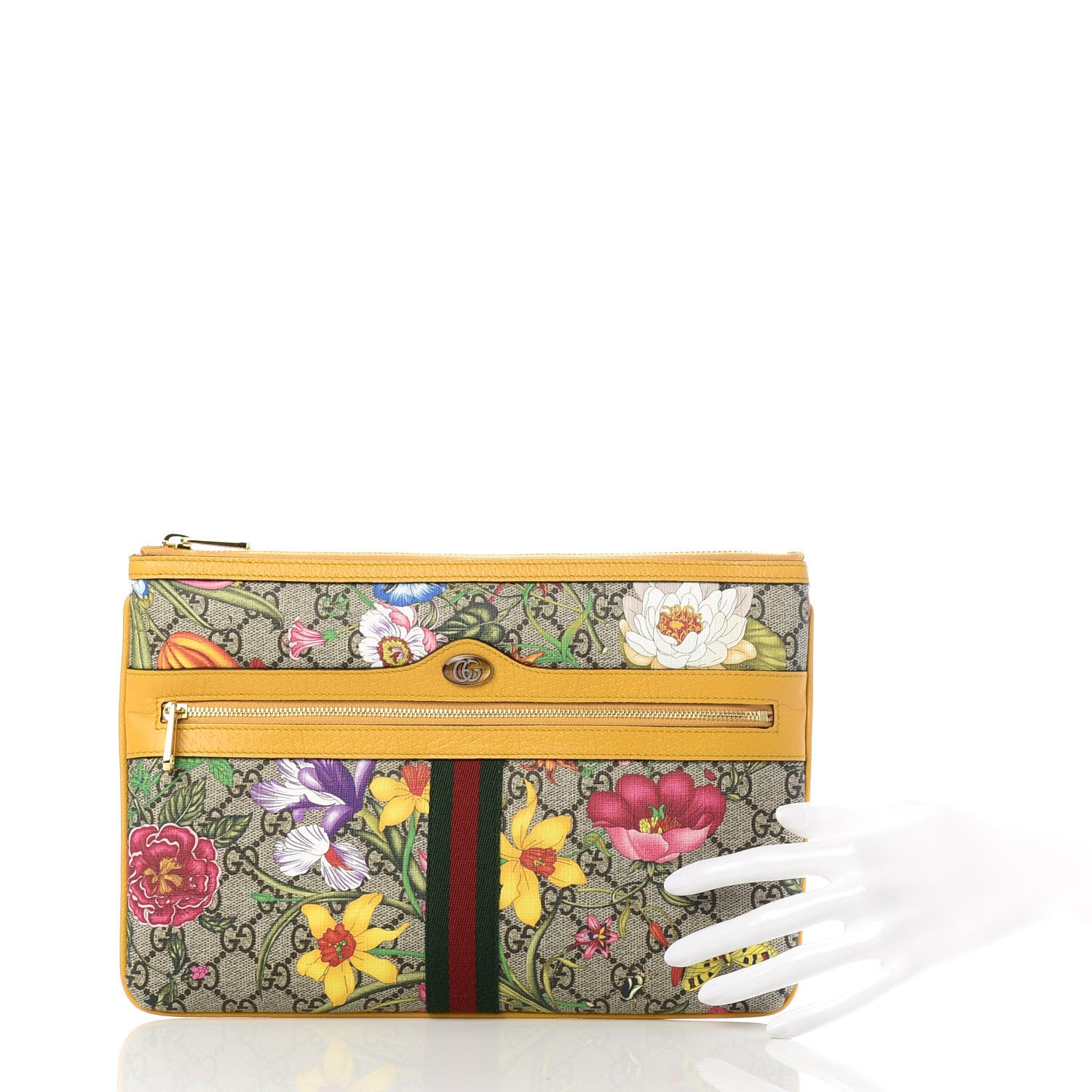 Gucci GG Supreme Monogram Flora Large Ophidia Pouch Clutch Beige Multicolor Crop 2 of 9