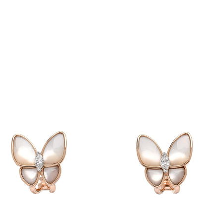 Van Cleef & Arpels 18K Rose White Gold Diamond Mother of Pearl Two Butterfly Earrings 1 of 5