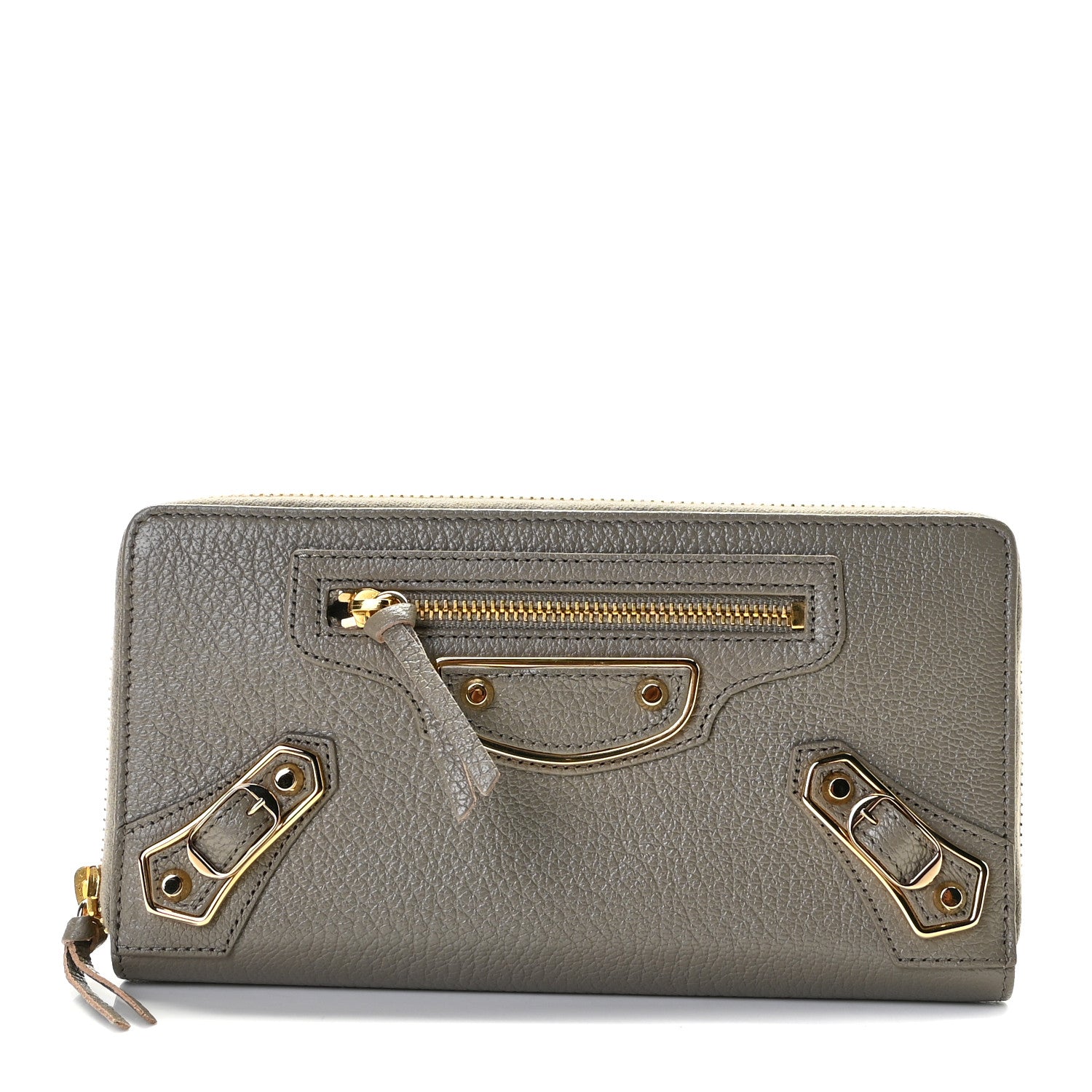 Balenciaga Chevre Gold Metallic Edge Hardware Zip Around Wallet Gris Taupe 1 of 6