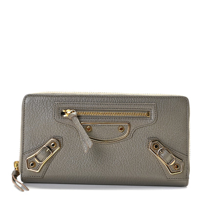 Balenciaga Chevre Gold Metallic Edge Hardware Zip Around Wallet Gris Taupe 1 of 6