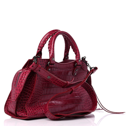 Balenciaga Calfskin Crocodile Embossed Neo Classic Silver Hardware S City Raspberry 3 of 8