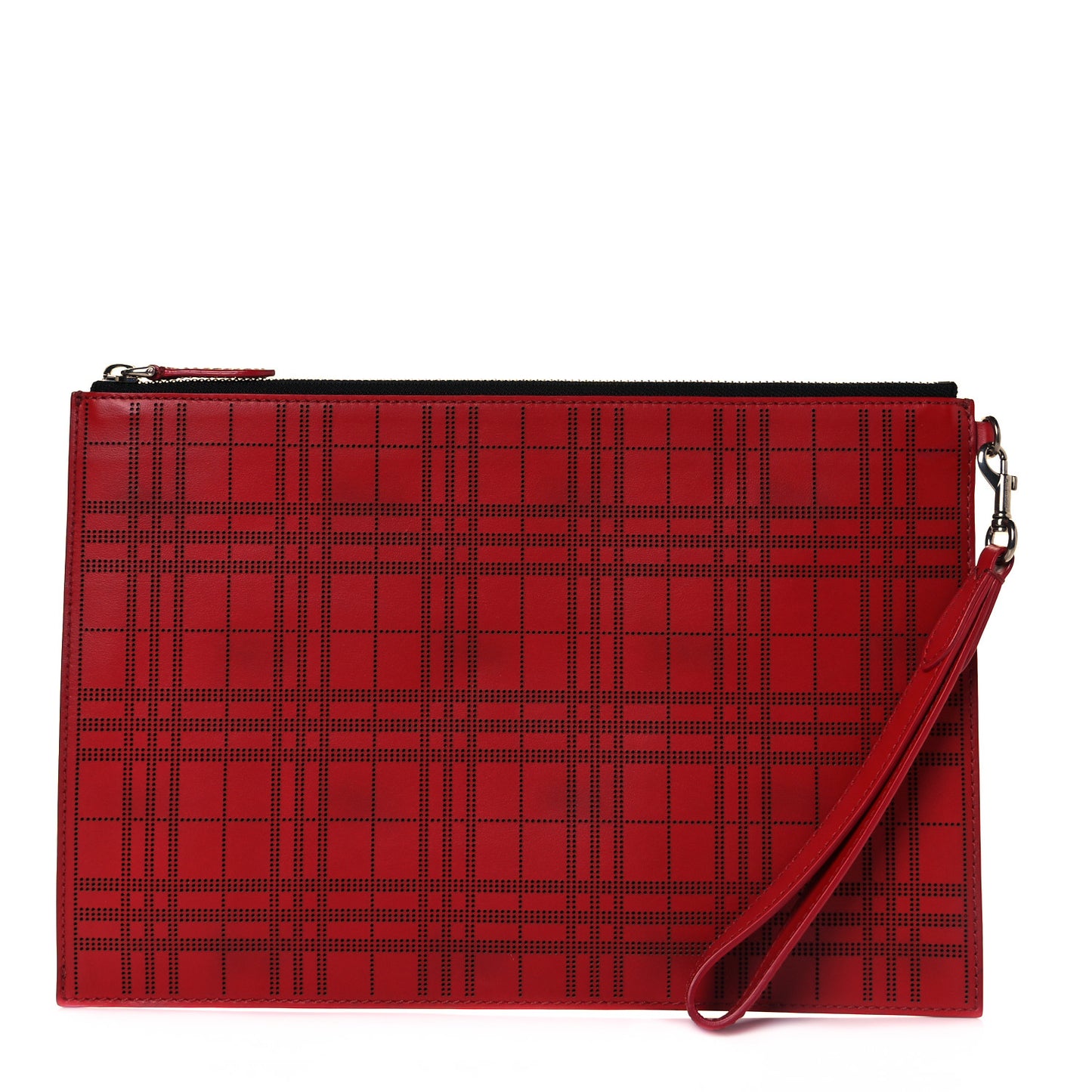 Calfskin Perforated Check Edin Zip Pouch Rust