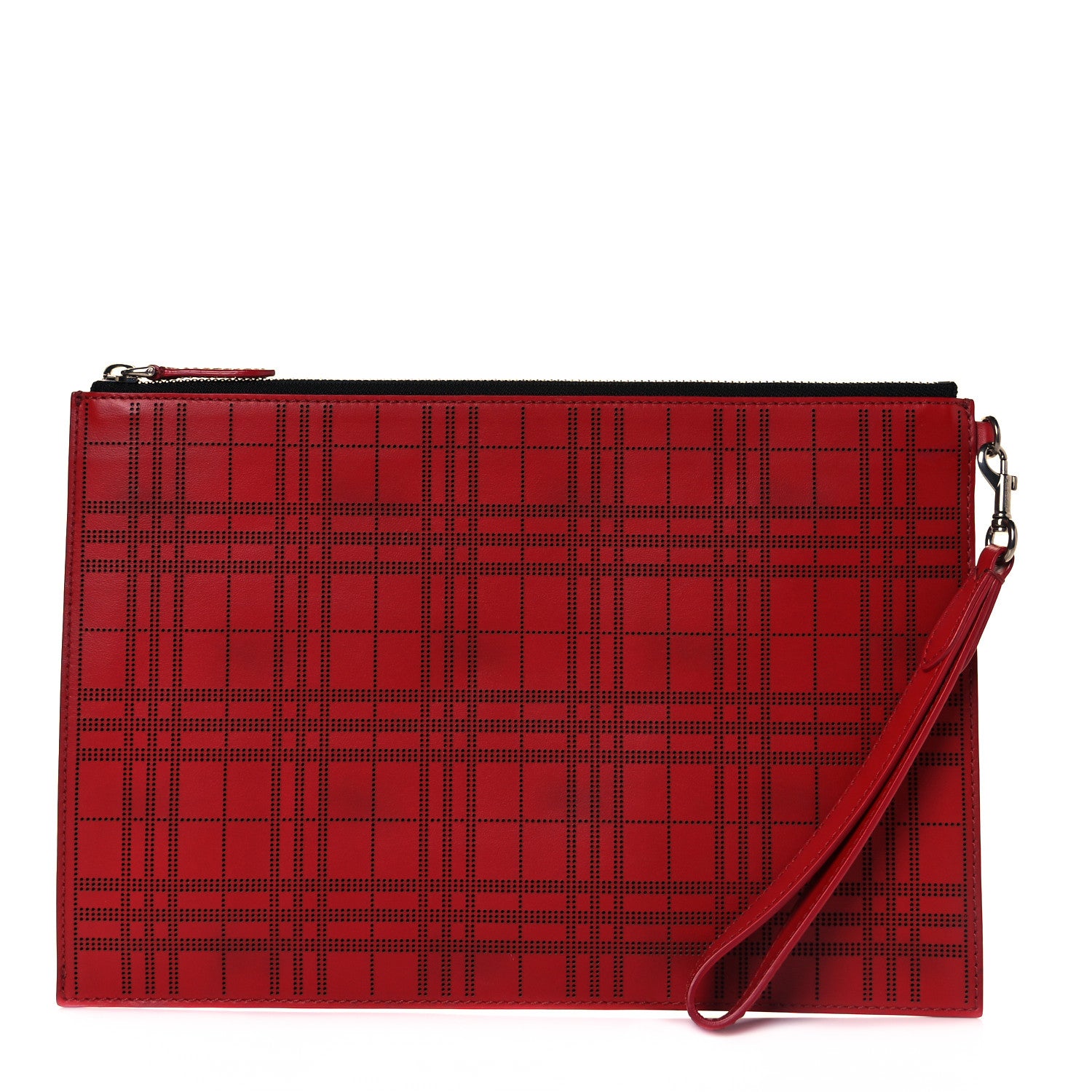 Burberry Calfskin Perforated Check Edin Zip Pouch Rust 1 of 7