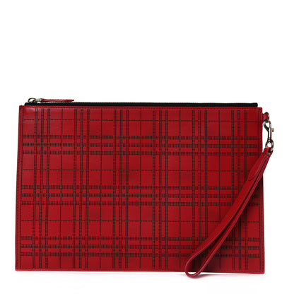 Burberry Calfskin Perforated Check Edin Zip Pouch Rust 1 of 7