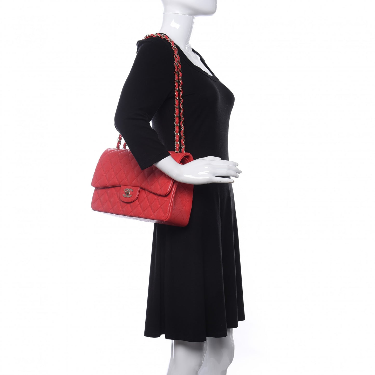 Caviar Quilted Jumbo Double Flap Red