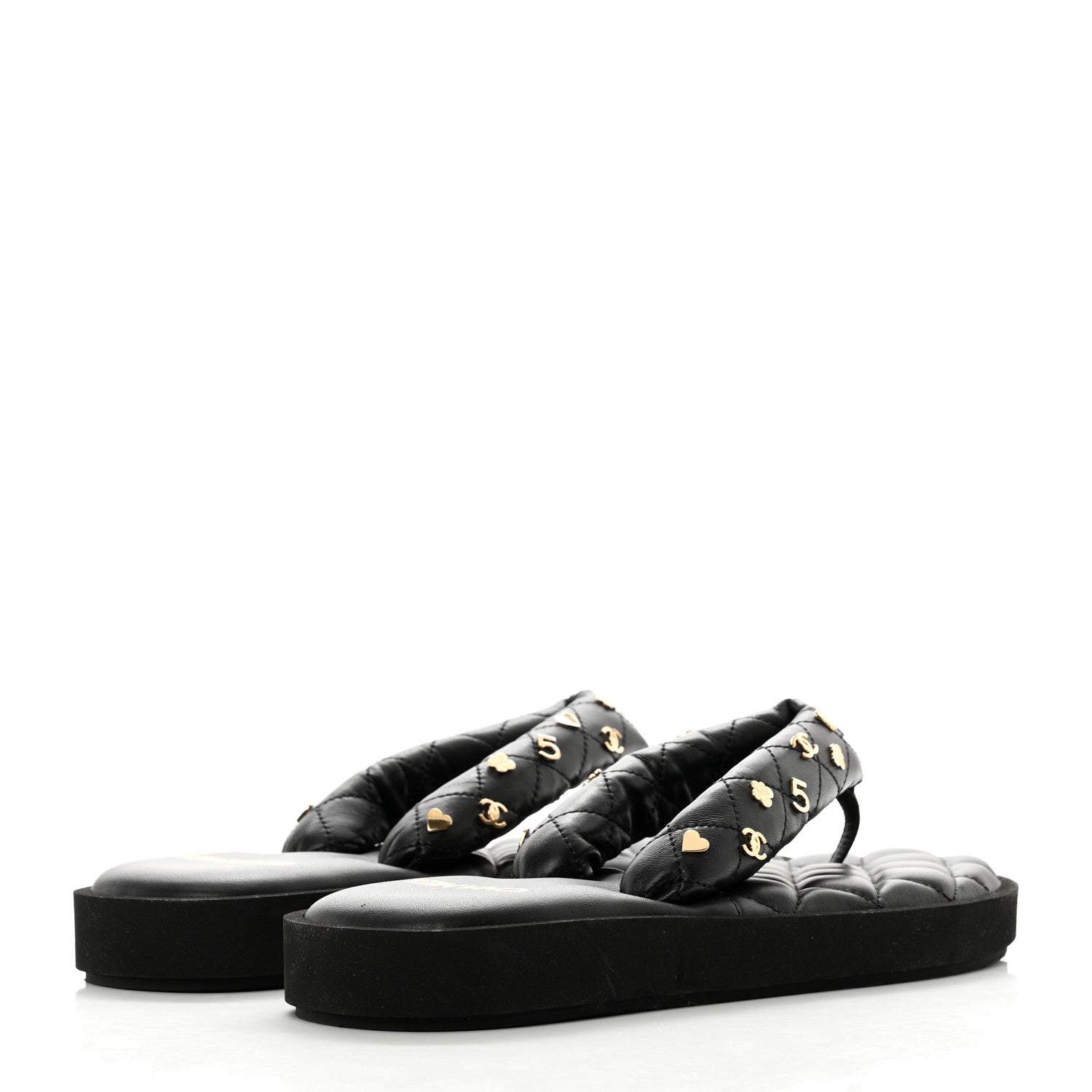 Chanel Lambskin Quilted Padded Charms Thong Sandals 40.5 Black 4 of 8