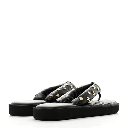 Chanel Lambskin Quilted Padded Charms Thong Sandals 40.5 Black 4 of 8
