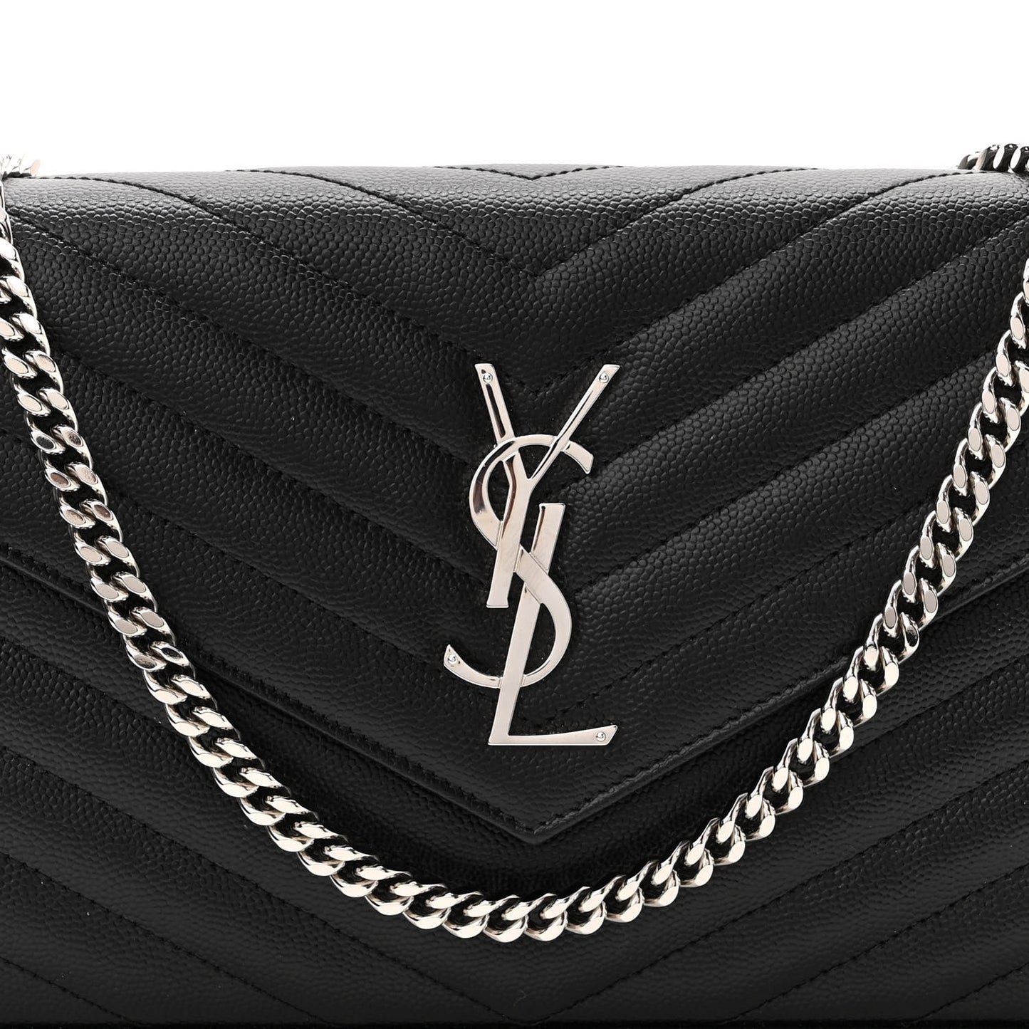 Grain De Poudre Matelasse Chevron Monogram Chain Wallet Black