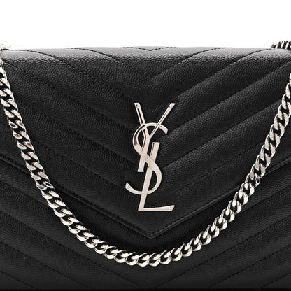 Saint Laurent Grain De Poudre Matelasse Chevron Monogram Chain Wallet Black 7 of 10