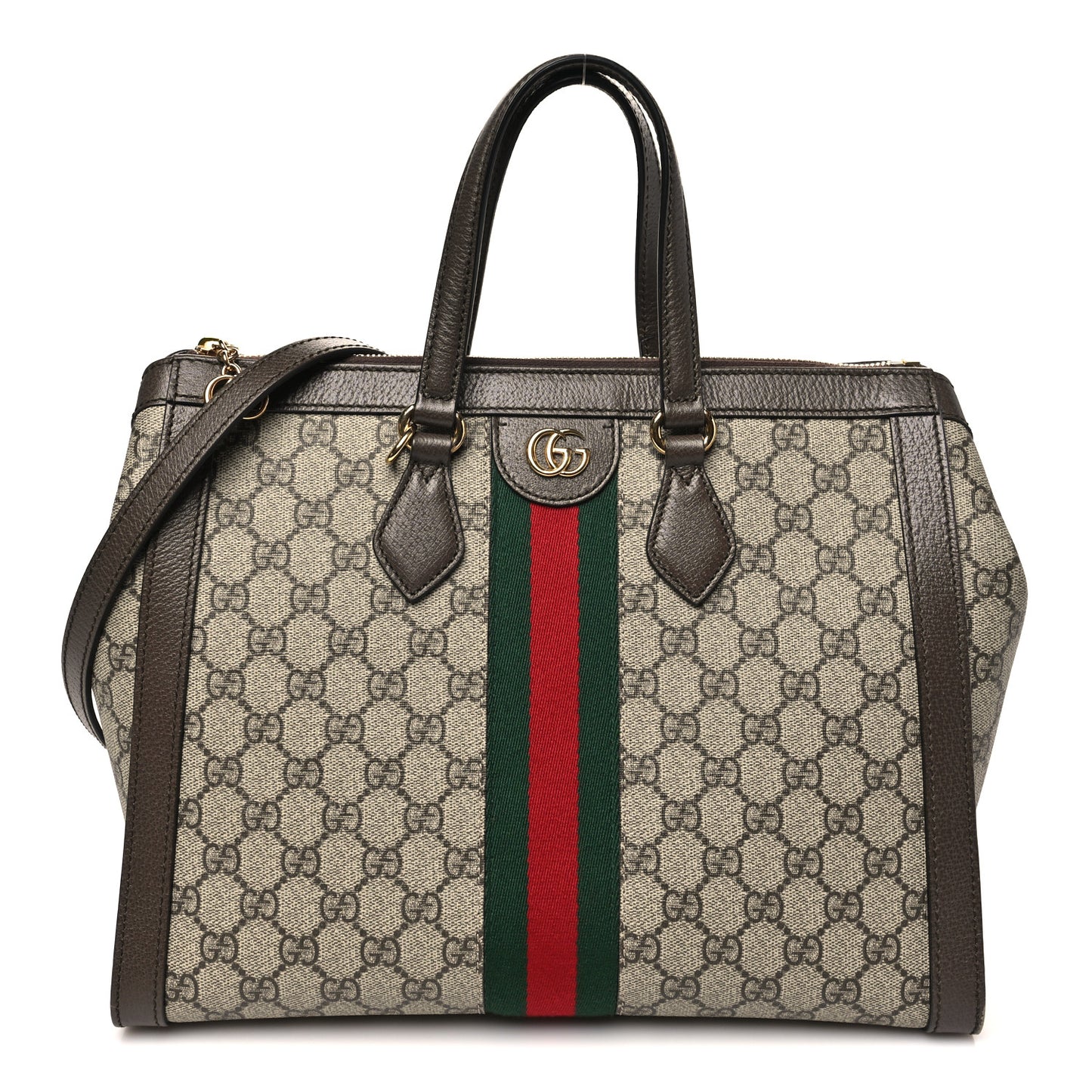 GG Supreme Monogram Web Medium Ophidia Tote Bag Brown