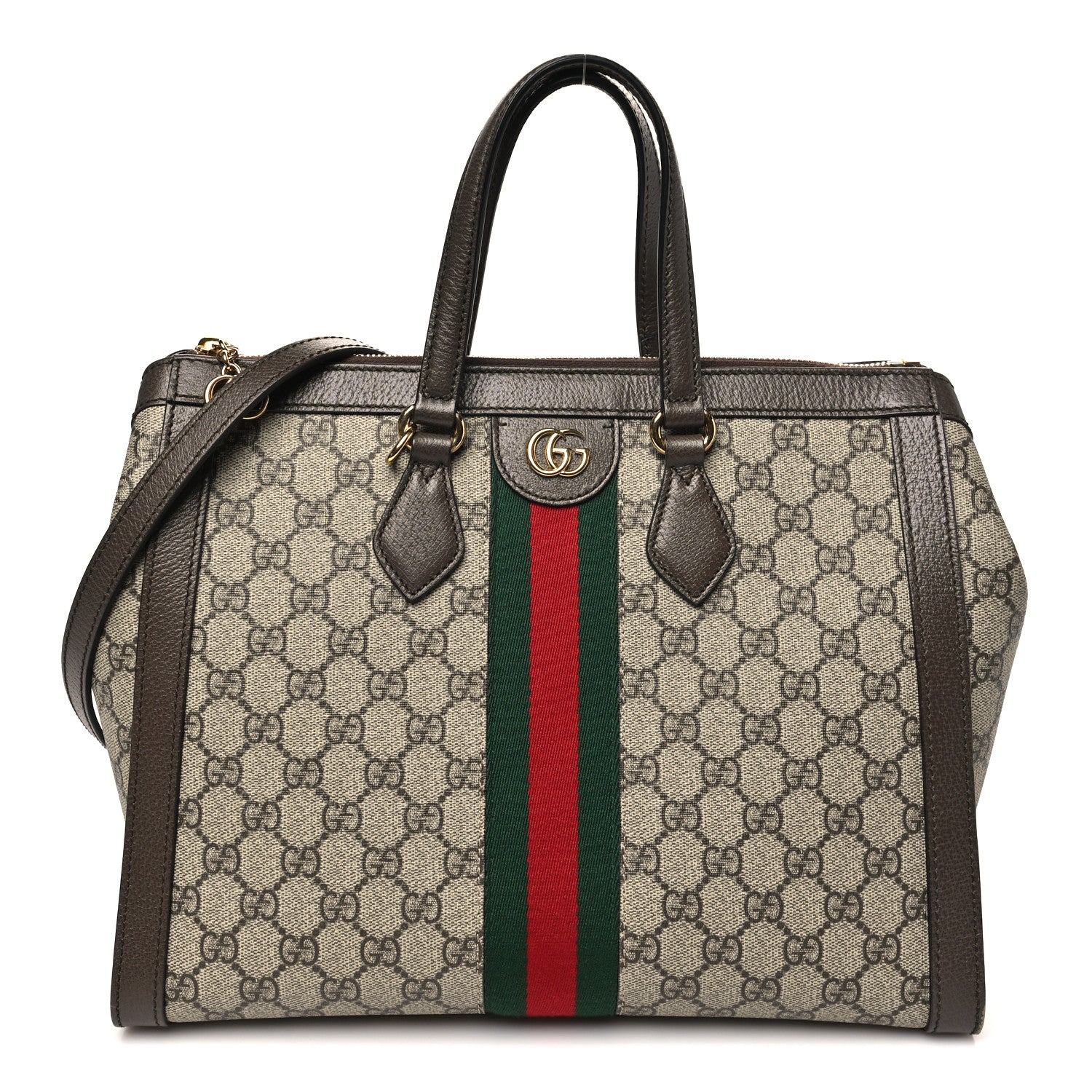 Gucci GG Supreme Monogram Web Medium Ophidia Tote Bag Brown 1 of 11