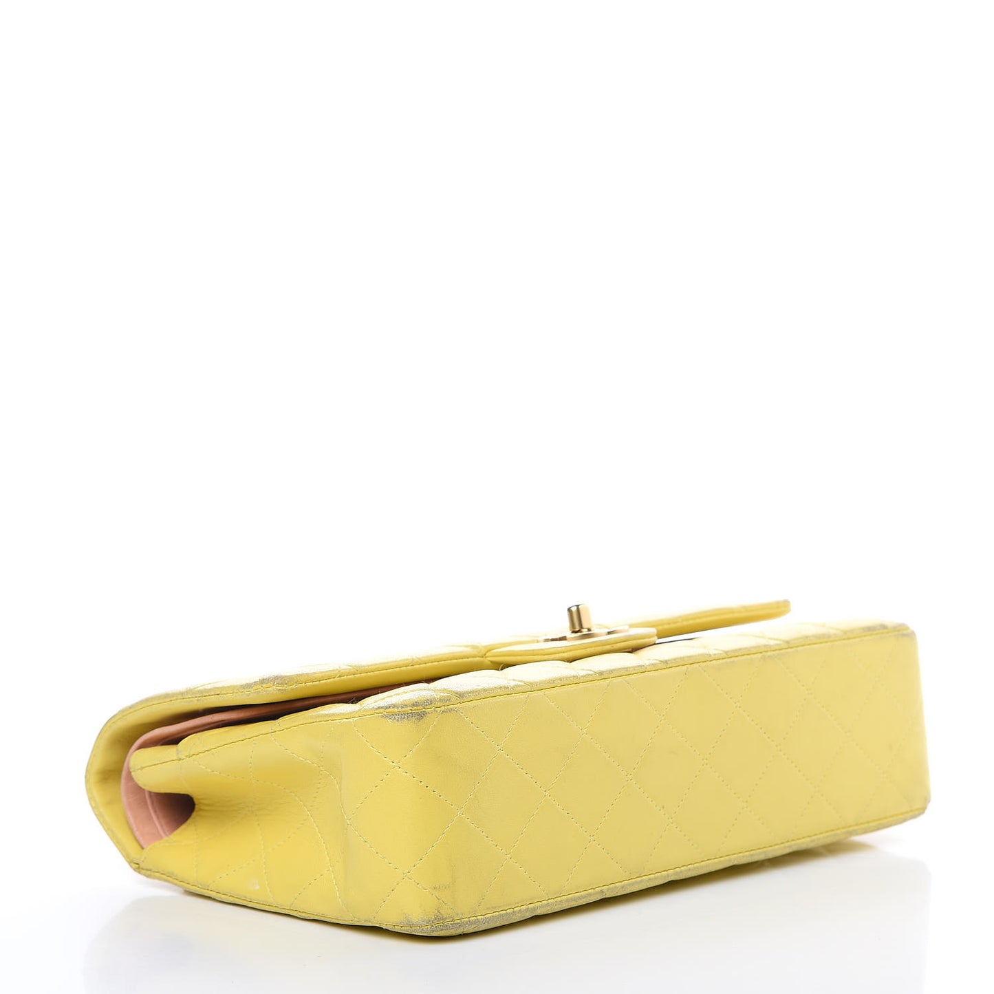 Lambskin Quilted Medium Double Flap Yellow