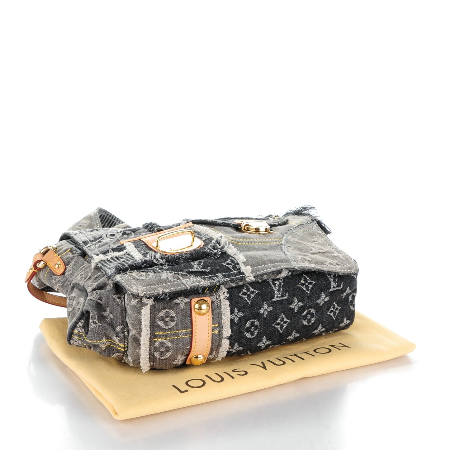 Denim Patchwork Posty Messenger Bag Gris