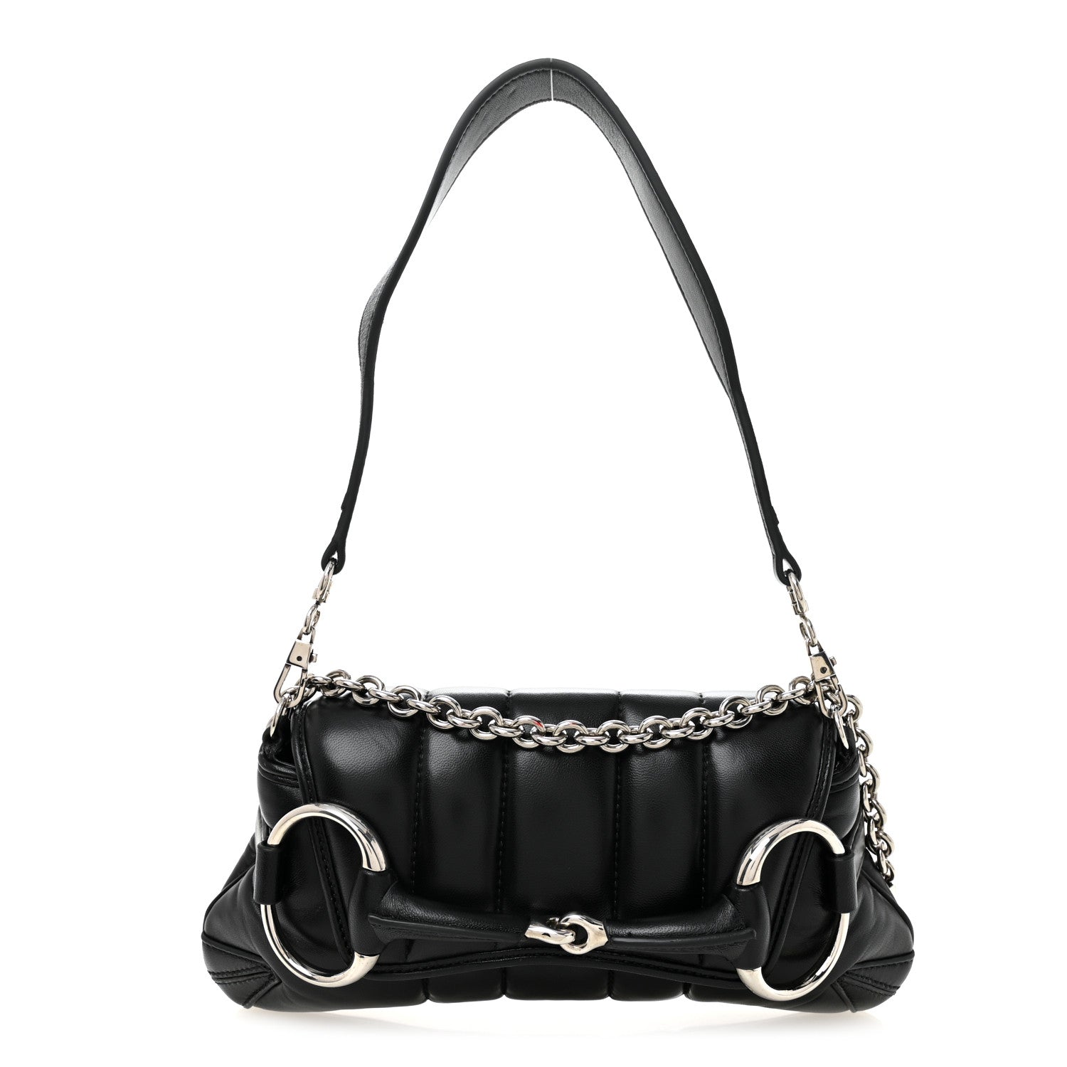 Gucci Nappa Vertical Matelasse Small Maxi Horsebit Chain Shoulder Bag Black 1 of 12