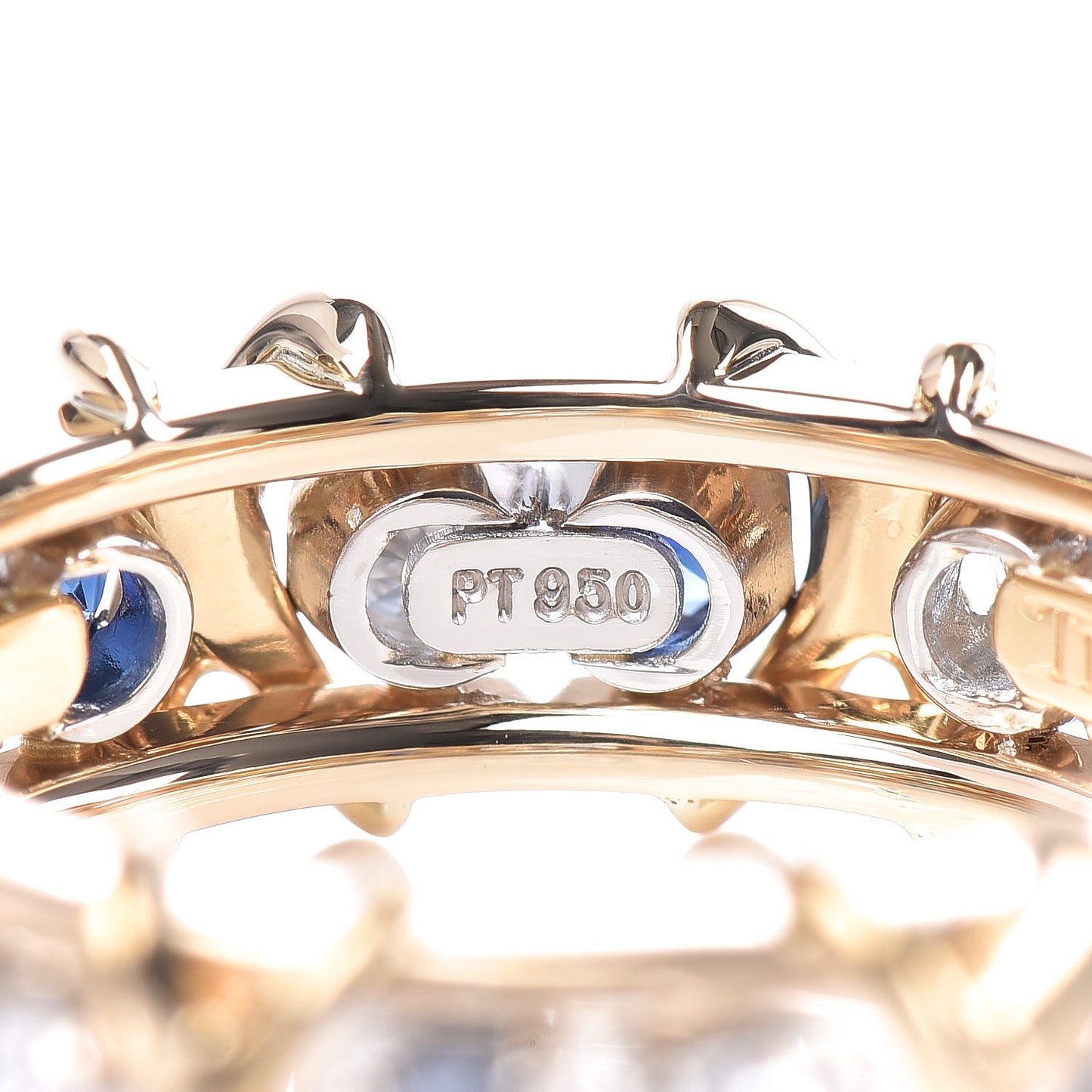18K Yellow Gold Platinum Blue Sapphire Diamond Schlumberger Sixteen Stone Ring 52 6