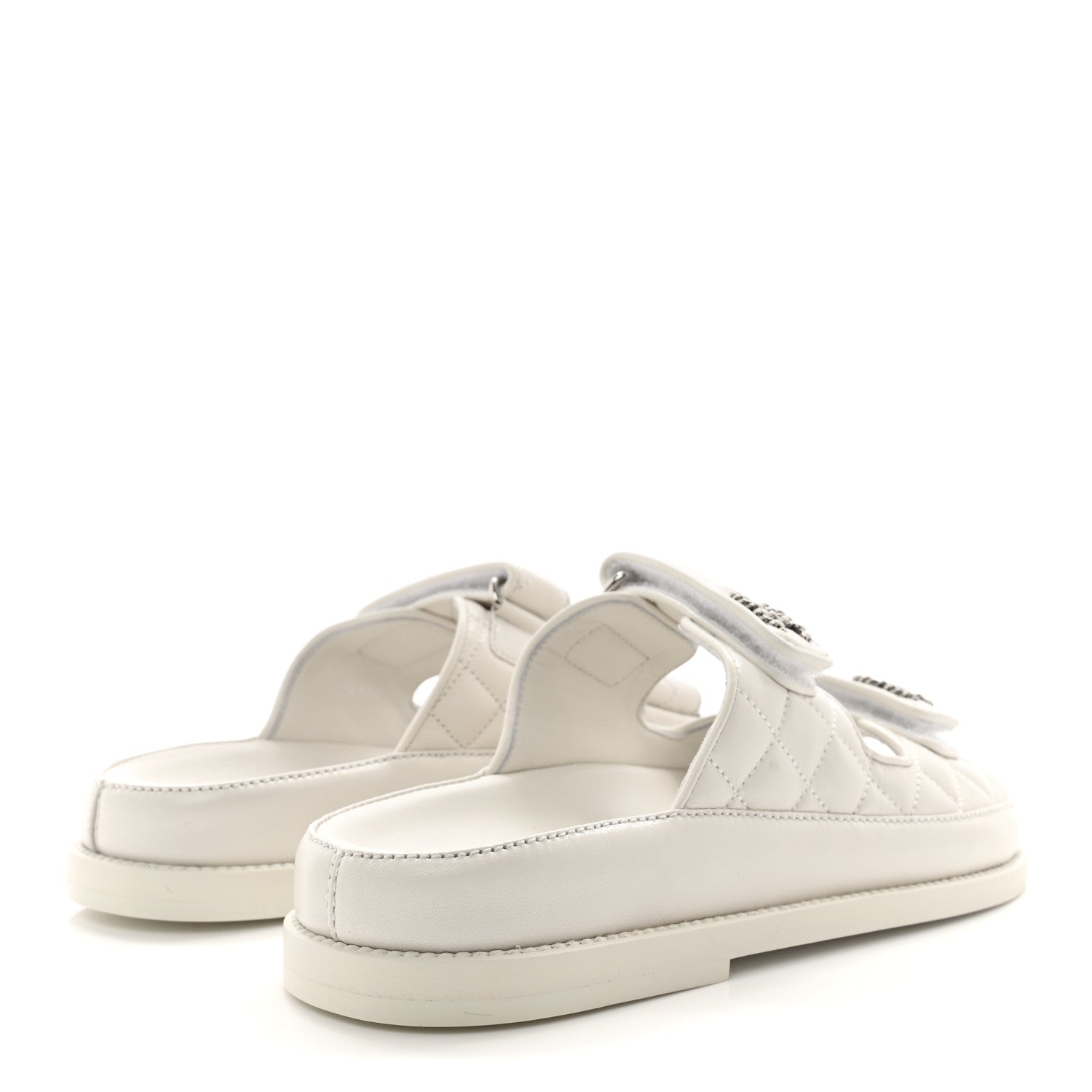 Chanel Lambskin Quilted Velcro Dad Chain CC Slide Sandals 36.5 White 4 of 10