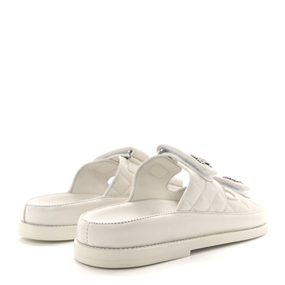 Chanel Lambskin Quilted Velcro Dad Chain CC Slide Sandals 36.5 White 4 of 10