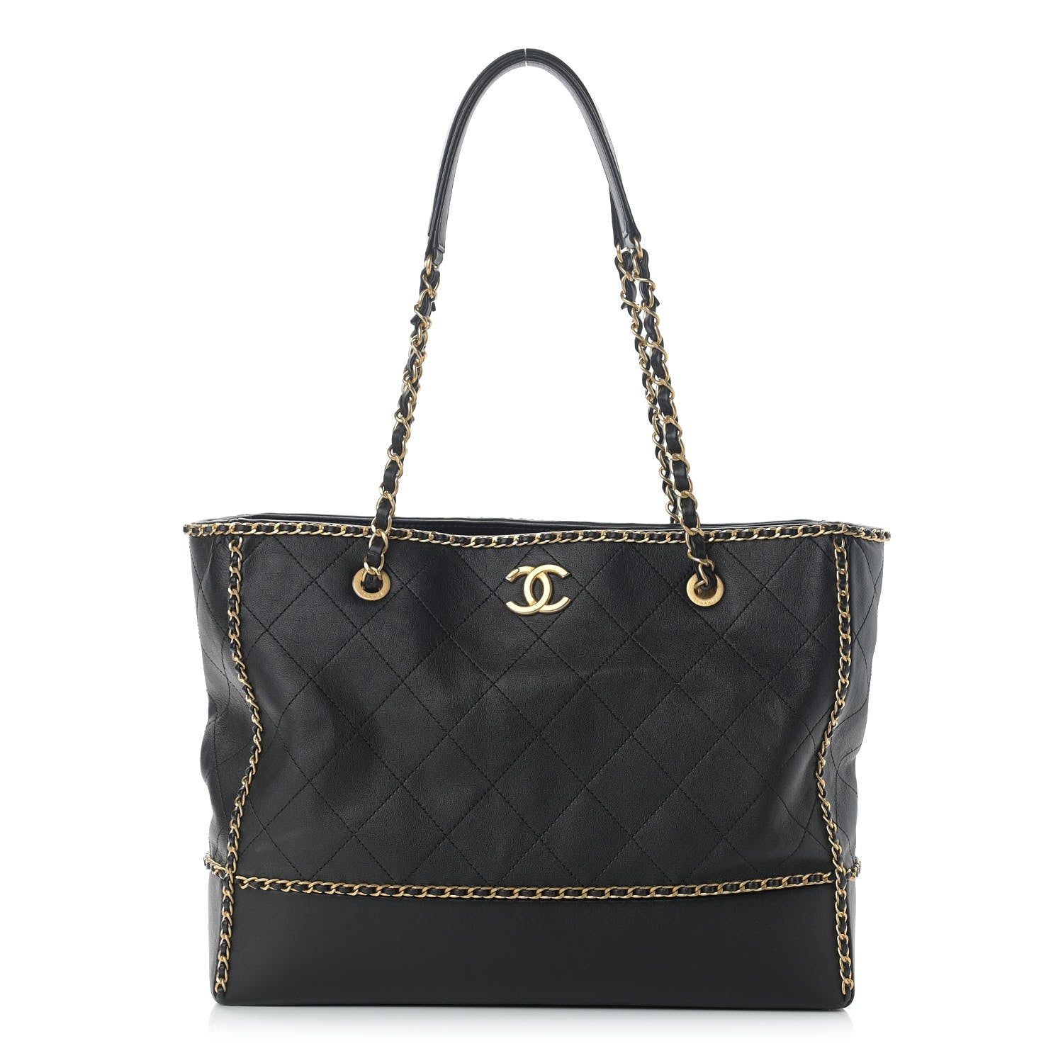 Chanel Calfskin Quilted Chain Lines Shopping Tote Black 1 of 11