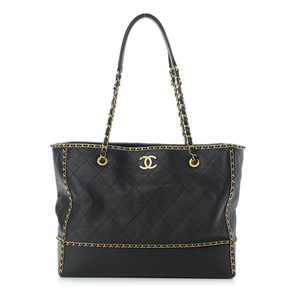Chanel Calfskin Quilted Chain Lines Shopping Tote Black 1 of 11