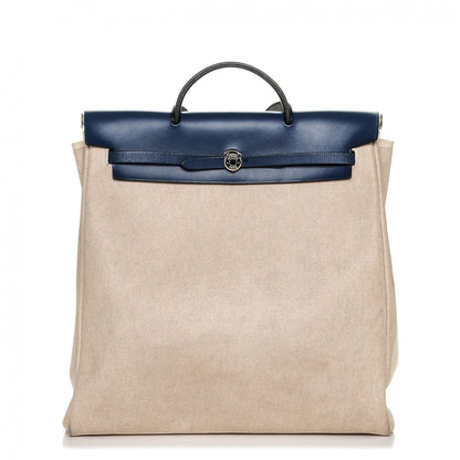 Hermes Toile Calfskin Herbag Zip 39 MM Natural Bleu 1 of 7