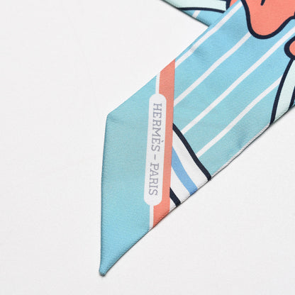 Hermes Silk Quadrige Twilly Aqua Vieux Rose Blue Jean 3 of 5