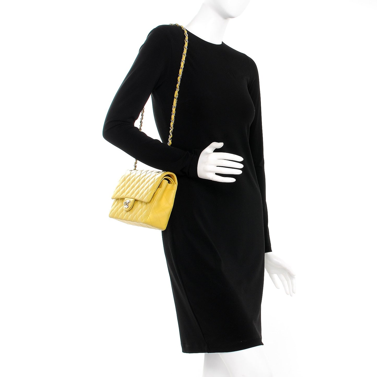 Lambskin Quilted Medium Double Flap Yellow