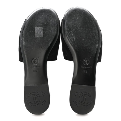 Chanel Suede Kidskin Velcro Mules 38.5 Black 6 of 8