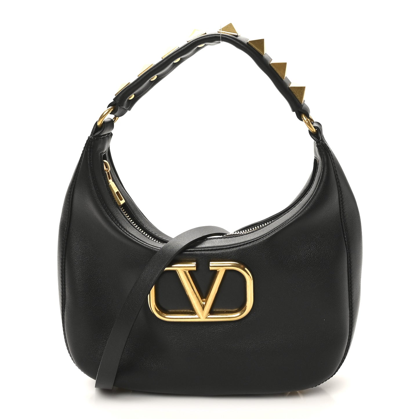 Calfskin Stud Sign Zip Hobo Black