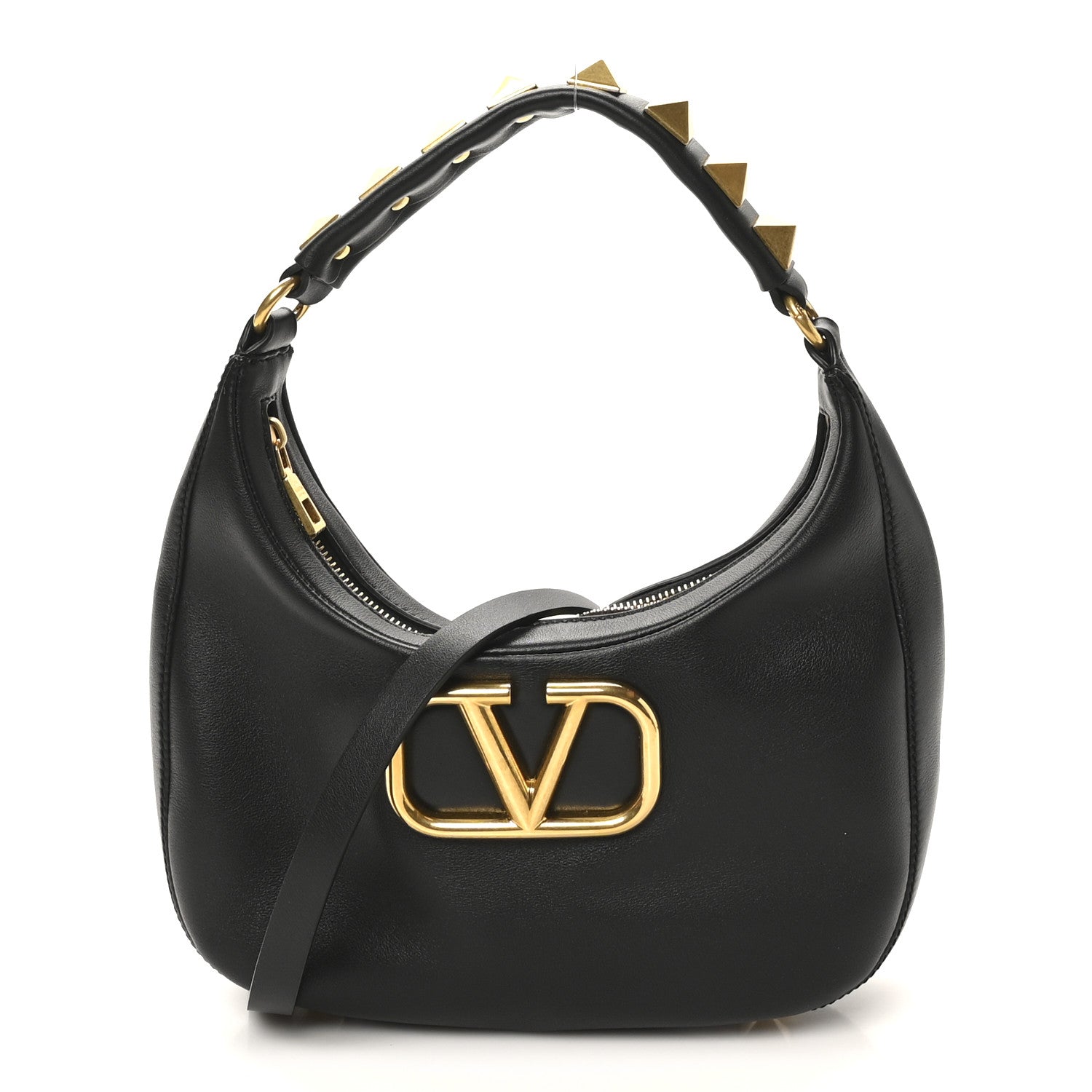 Valentino Garavani Calfskin Stud Sign Zip Hobo Black 1 of 9