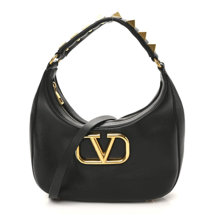 Valentino Garavani Calfskin Stud Sign Zip Hobo Black 1 of 9
