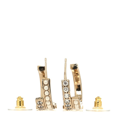 Chanel Crystal Pearl Logo Hoop CC Earrings Gold 3 of 4