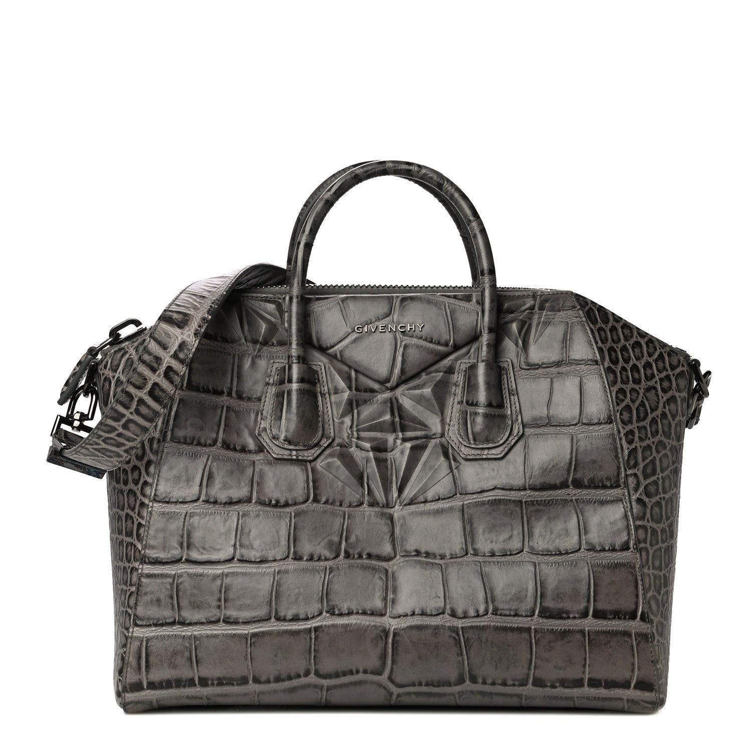 Givenchy Calfskin Crocodile Embossed 3D Stud Medium Antigona Storm Grey 1 of 11