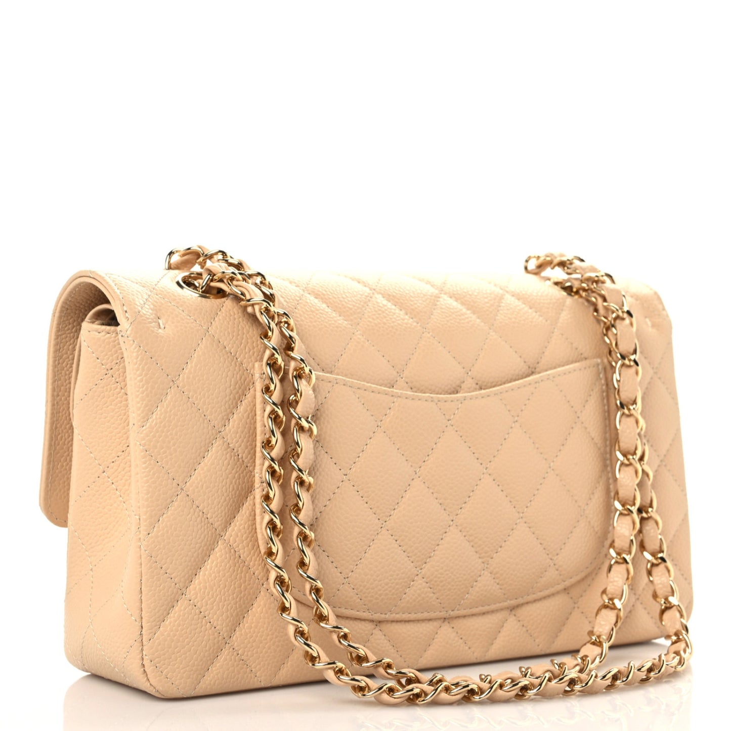 Caviar Quilted Medium Double Flap Beige