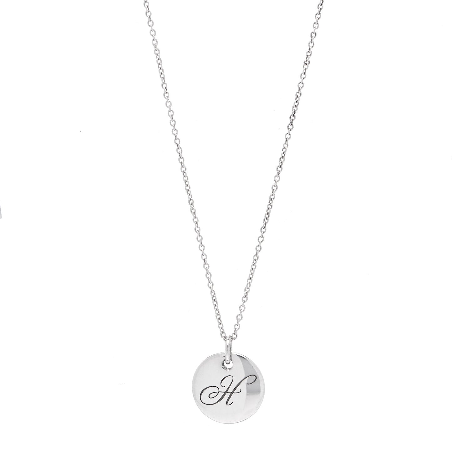 Sterling Silver Letter H Disc Pendant Necklace