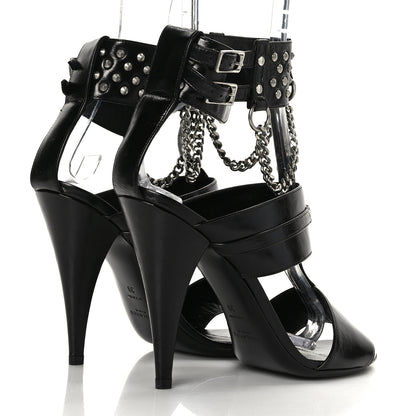 Saint Laurent Shiny Calfskin Multi-Studded Strap Fetish Ankle Sandals 39 Black 4 of 8