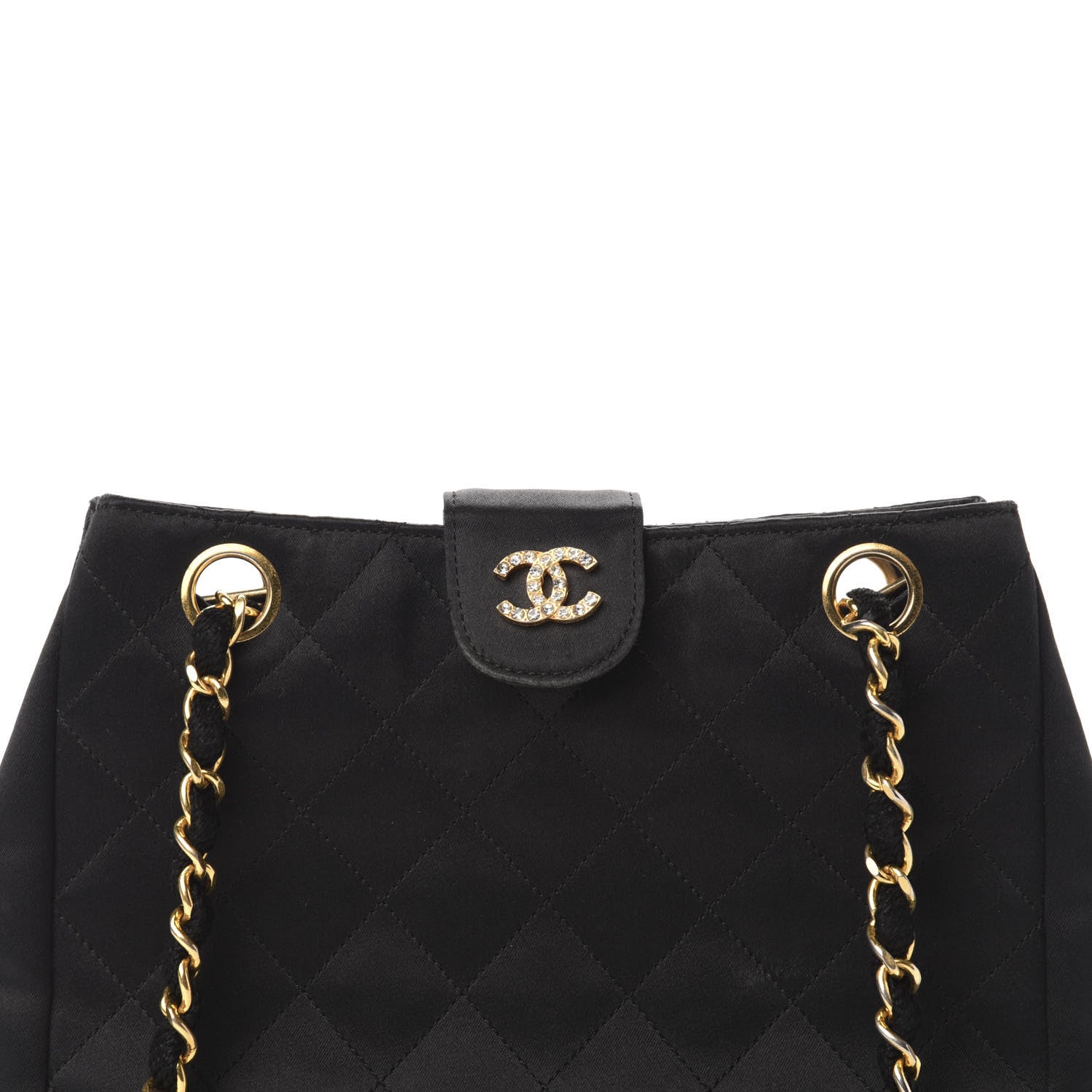 Chanel Satin Quilted Crystal CC Shoulder Bag Black 10 of 10