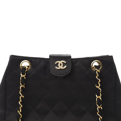 Chanel Satin Quilted Crystal CC Shoulder Bag Black 10 of 10