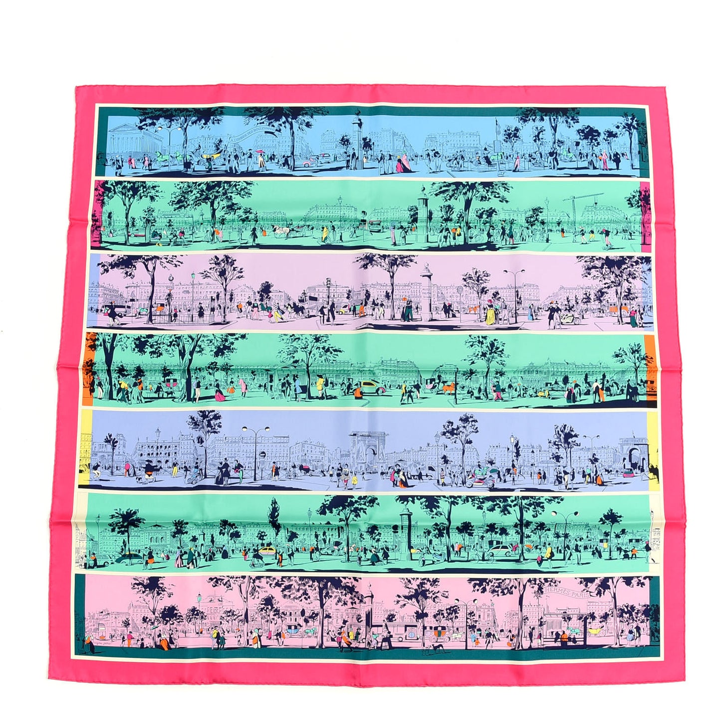Silk A l'Ombre des Boulevards Scarf 90 Rose Vif Vert Bleu