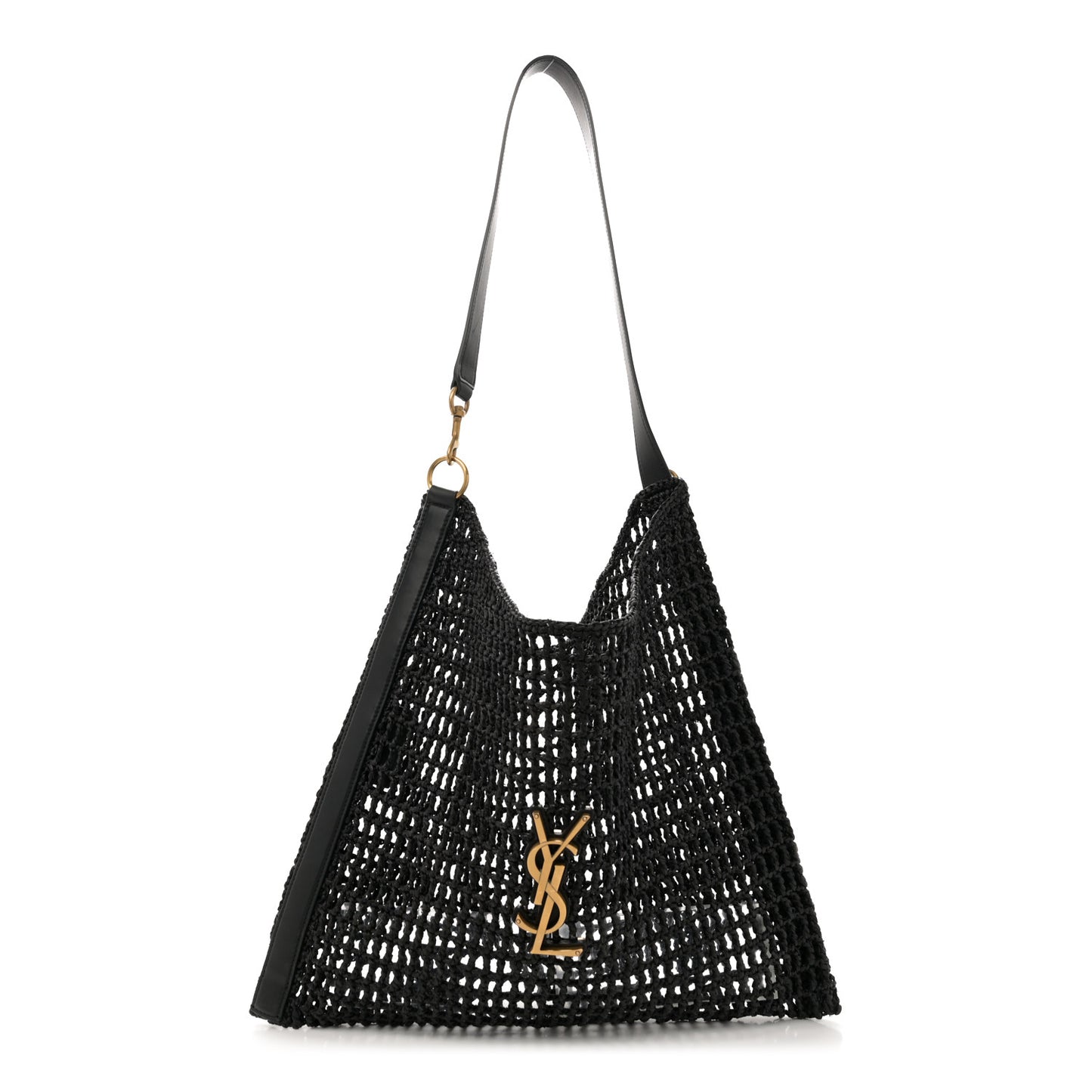 Raffia Calfskin Oxalis Shoulder Bag Black