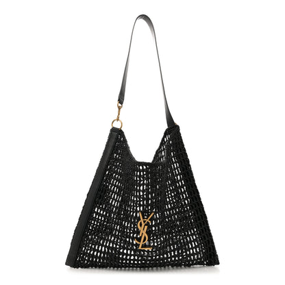Saint Laurent Raffia Calfskin Oxalis Shoulder Bag Black 1 of 11