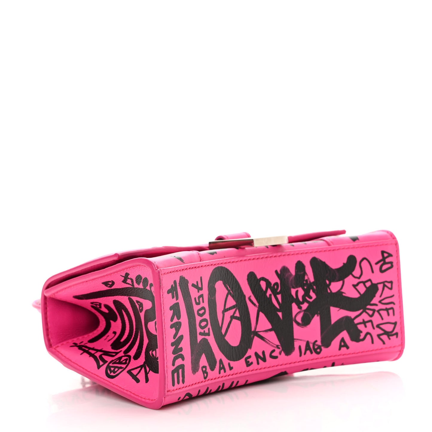 Smooth Calfskin Graffiti Hourglass Top Handle Bag XS Acid Fuchsia Black