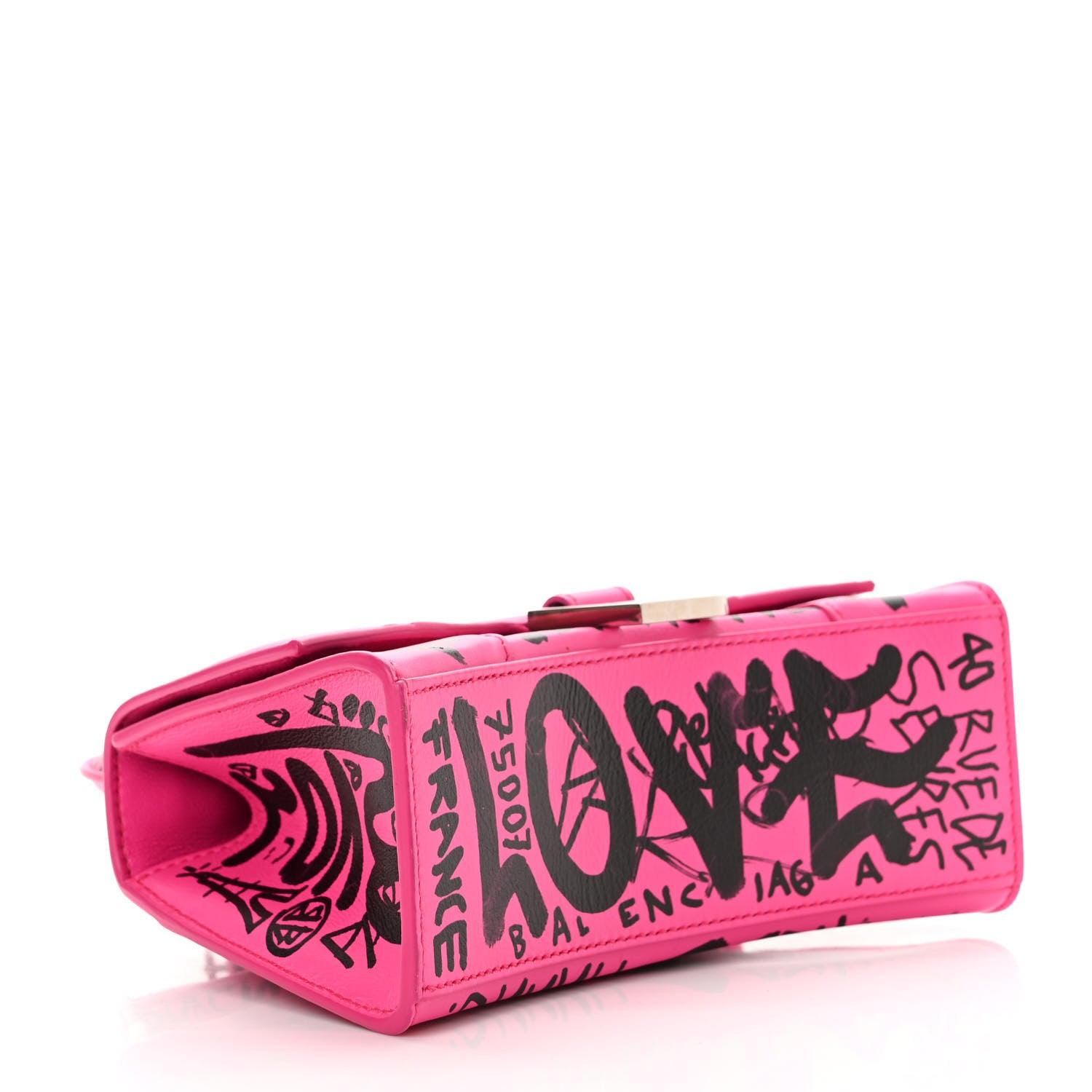 Balenciaga Smooth Calfskin Graffiti Hourglass Top Handle Bag XS Acid Fuchsia Black 4 of 14