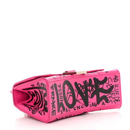 Balenciaga Smooth Calfskin Graffiti Hourglass Top Handle Bag XS Acid Fuchsia Black 4 of 14