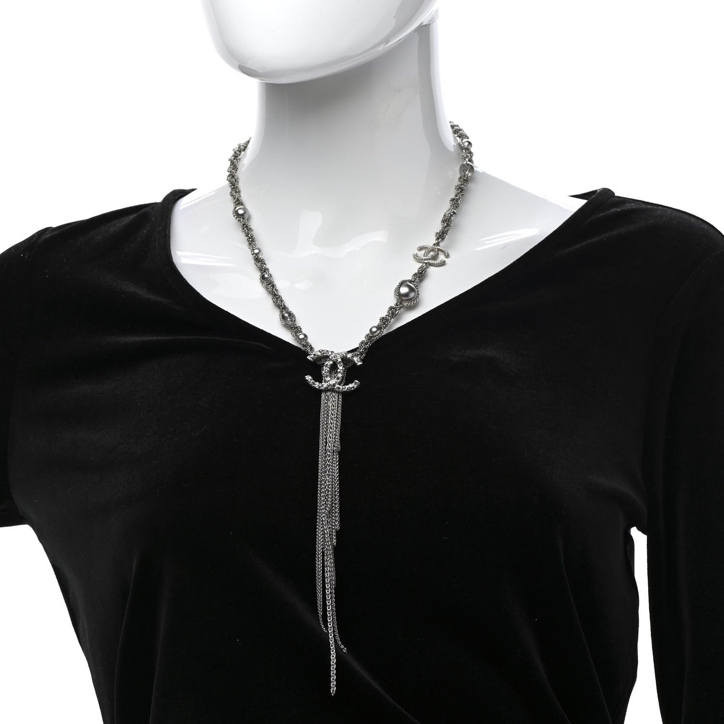 Crystal Pearl Chain Necklace Gray